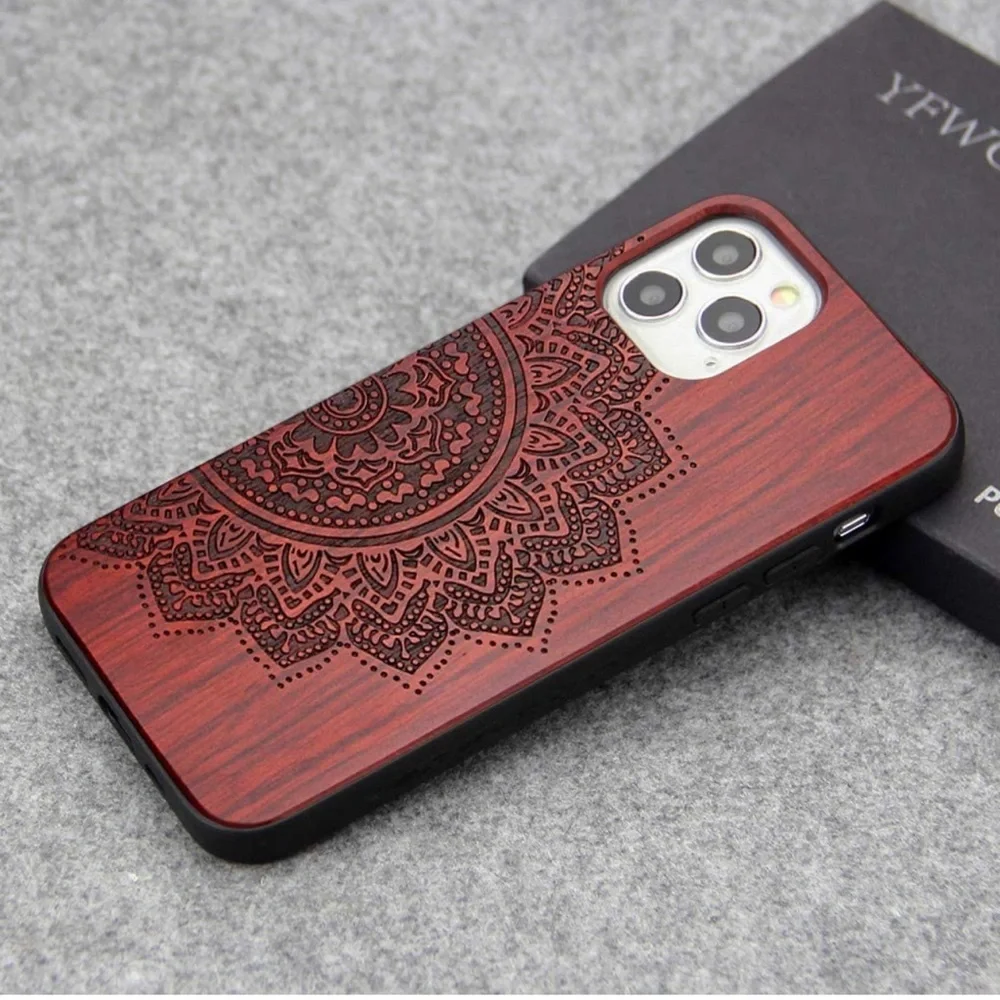 Wood Engraved Case Slim Protective Cover Bumper Case for Apple iPhone 12/12 Pro - Picture 7 of 11
